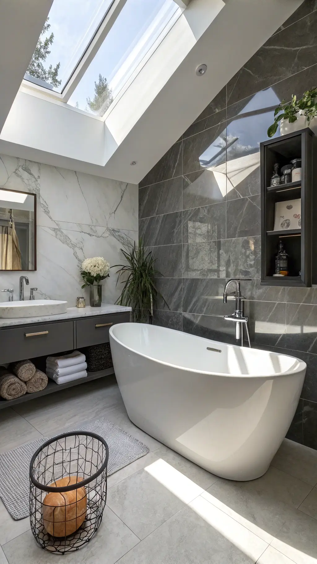 2181modern bathroom freestanding tub skylight