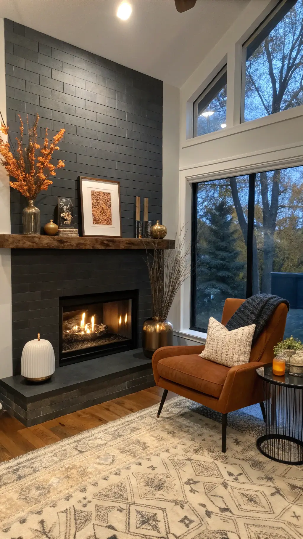 2196modern corner fireplace blue hour makeover