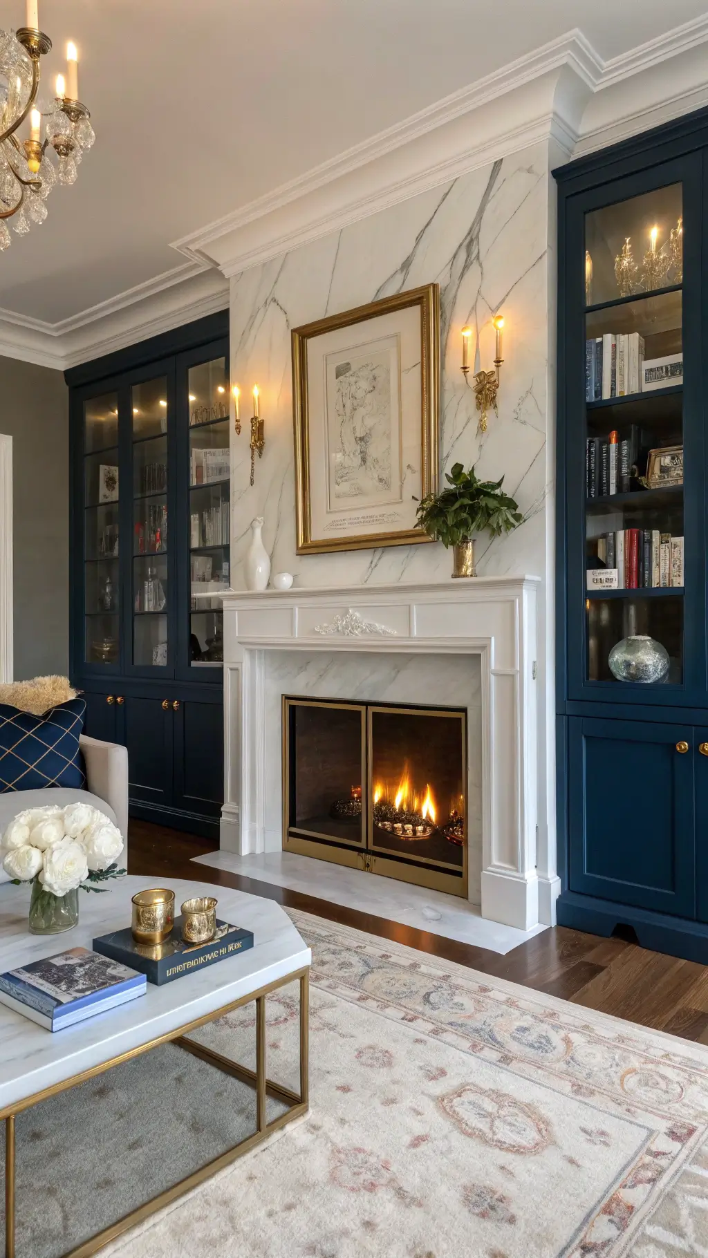 2199glamorous corner fireplace marble brass renovation