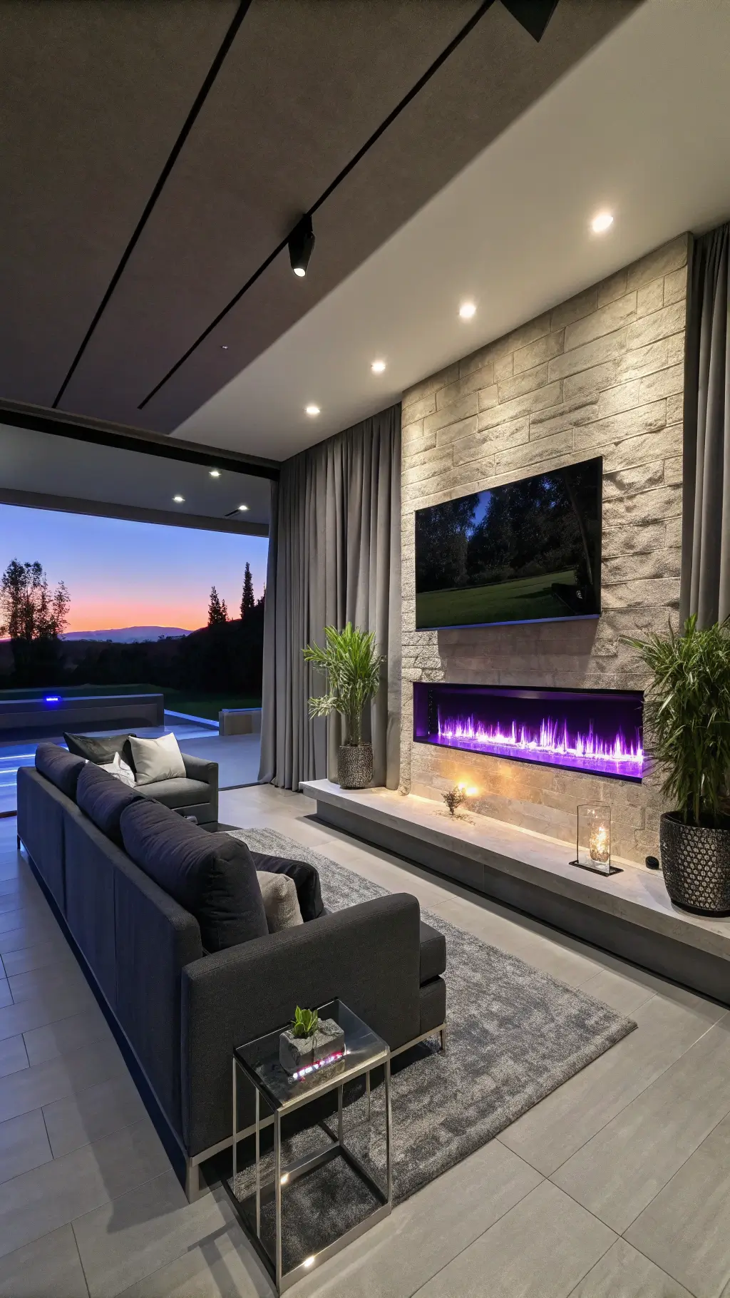 2209sleek media room twilight led fireplace