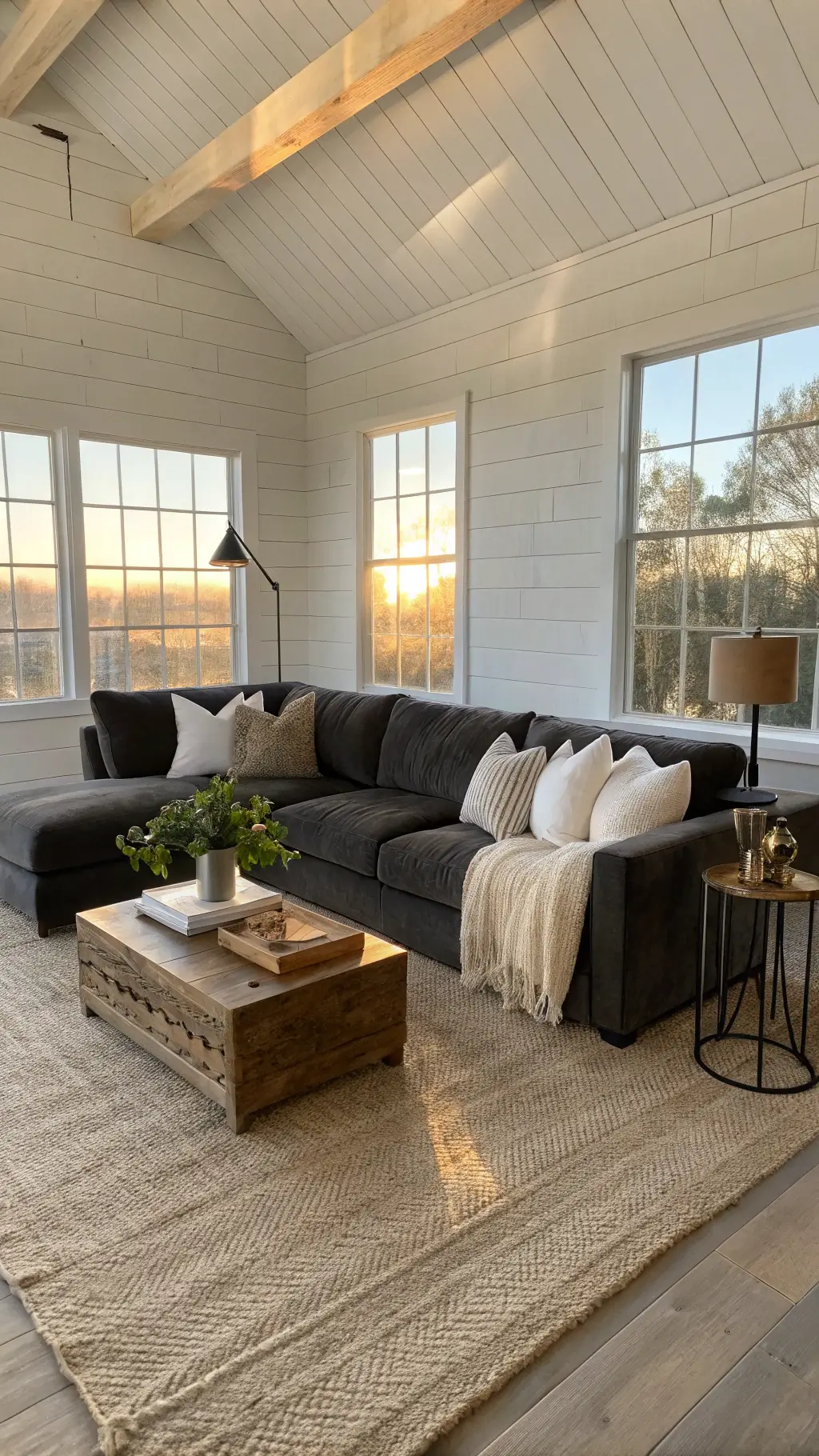 2211modern charcoal velvet sectional living room