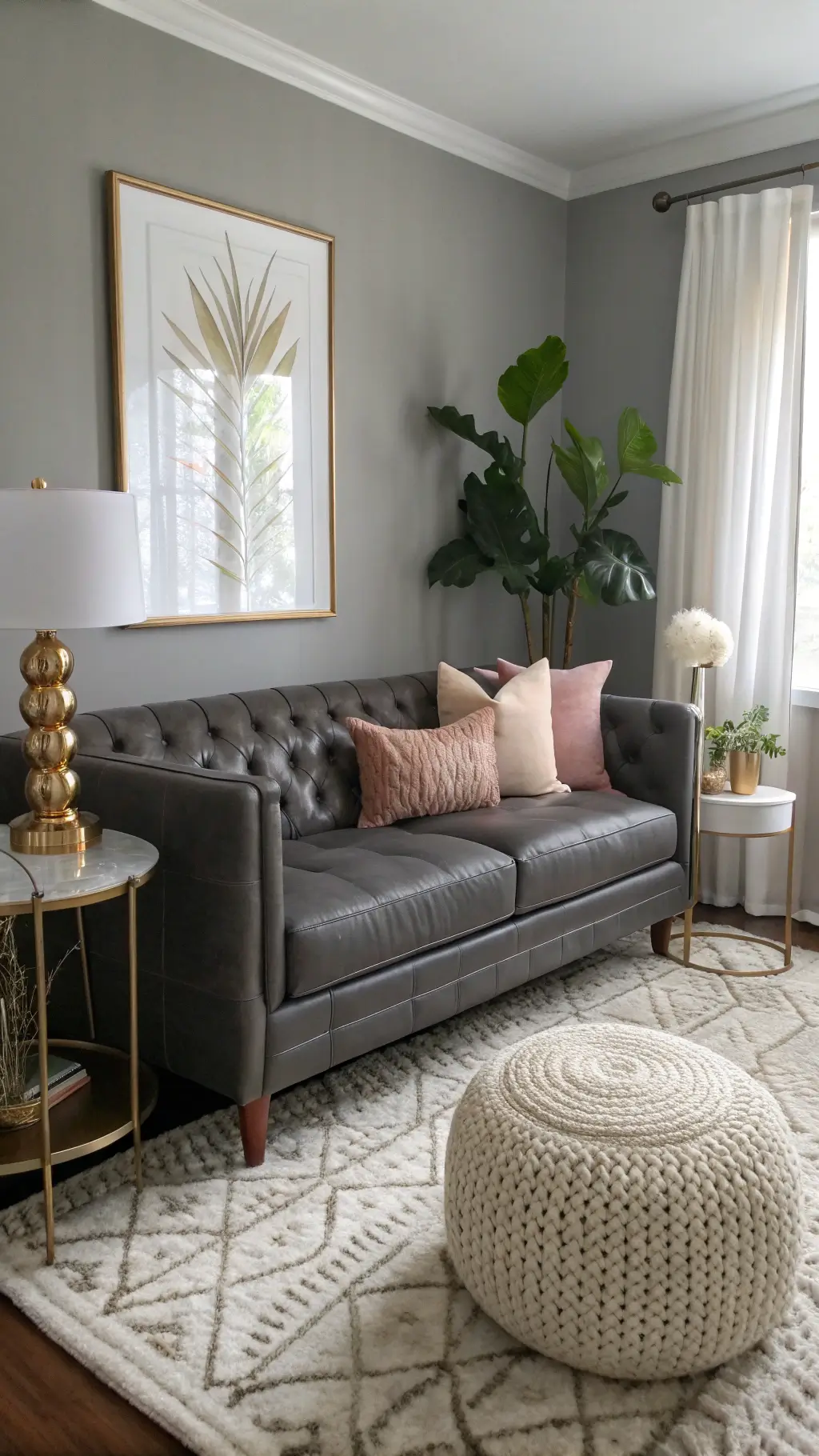 2212charcoal leather sofa living room corner