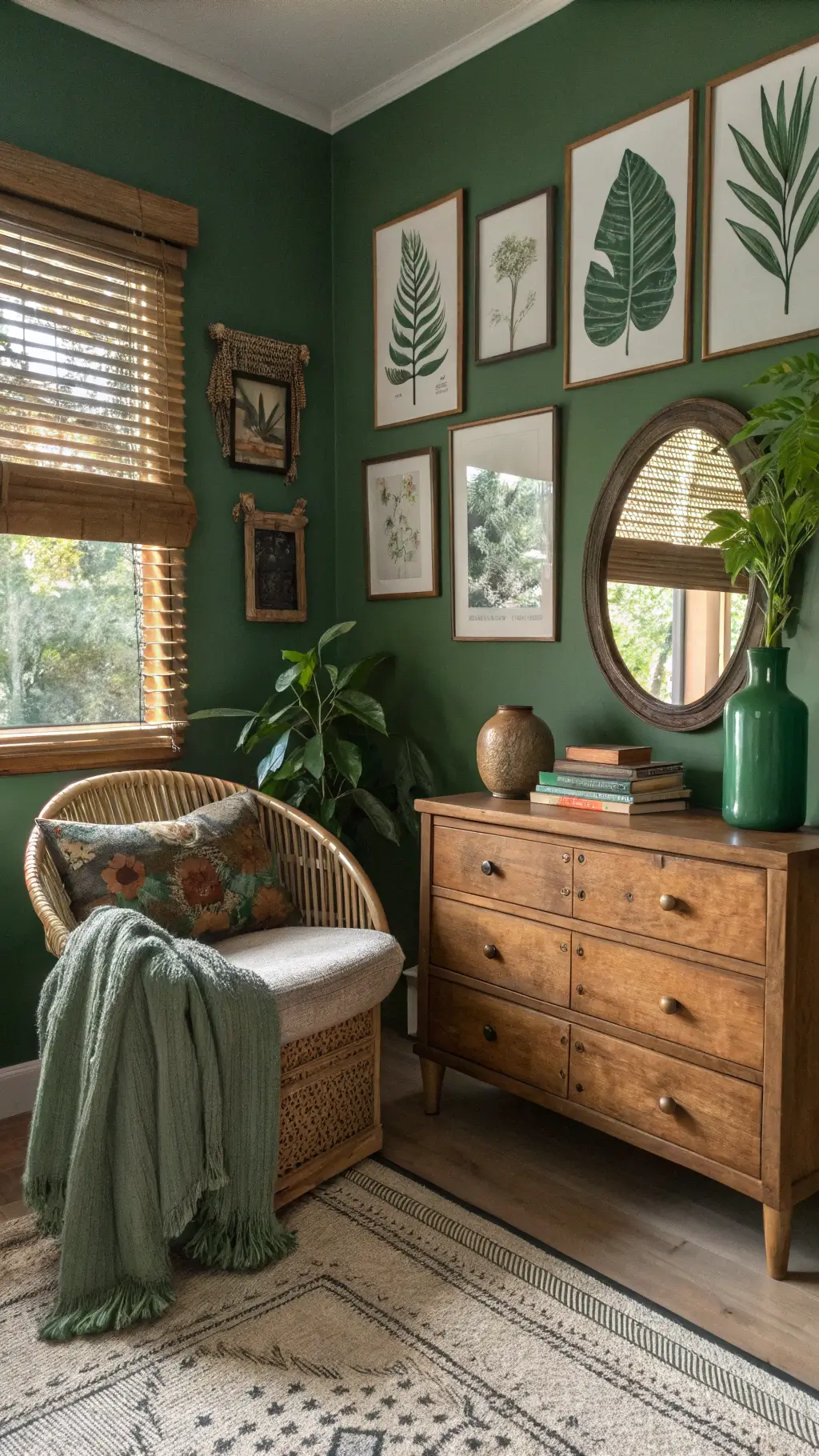 2220green boho bedroom corner vignette
