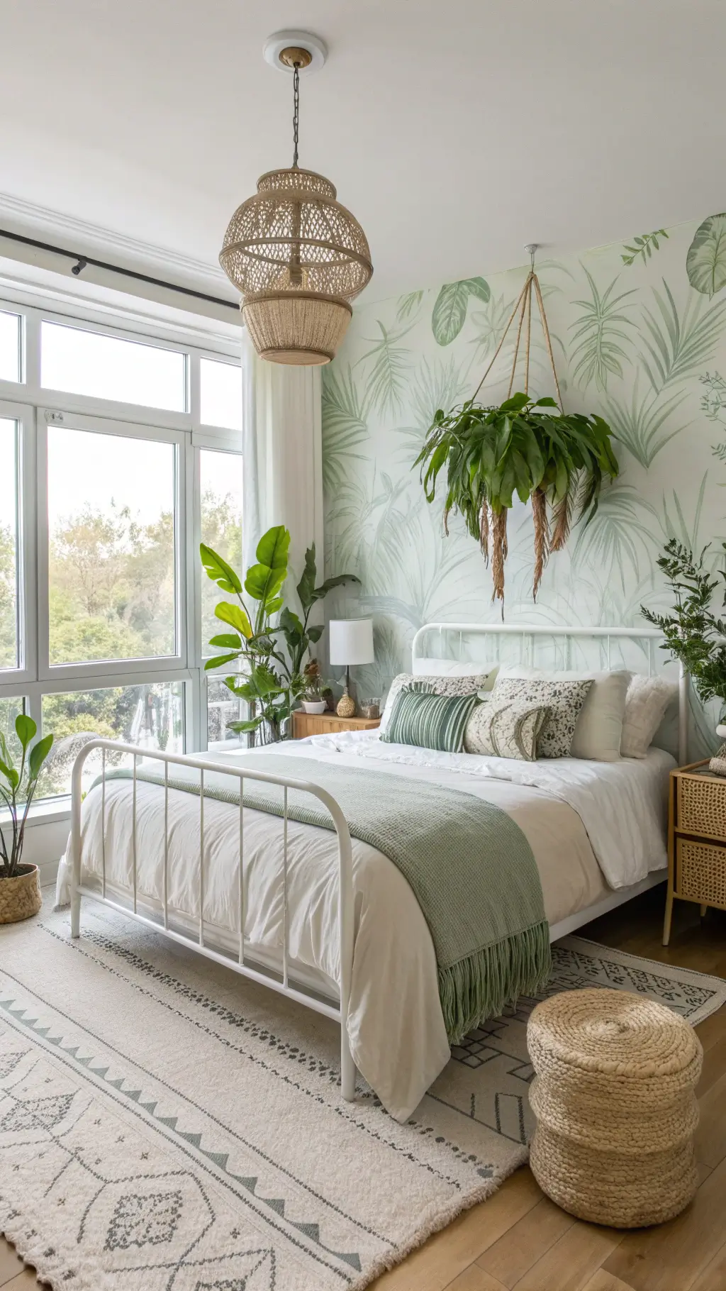 2222boho bedroom green plants natural light