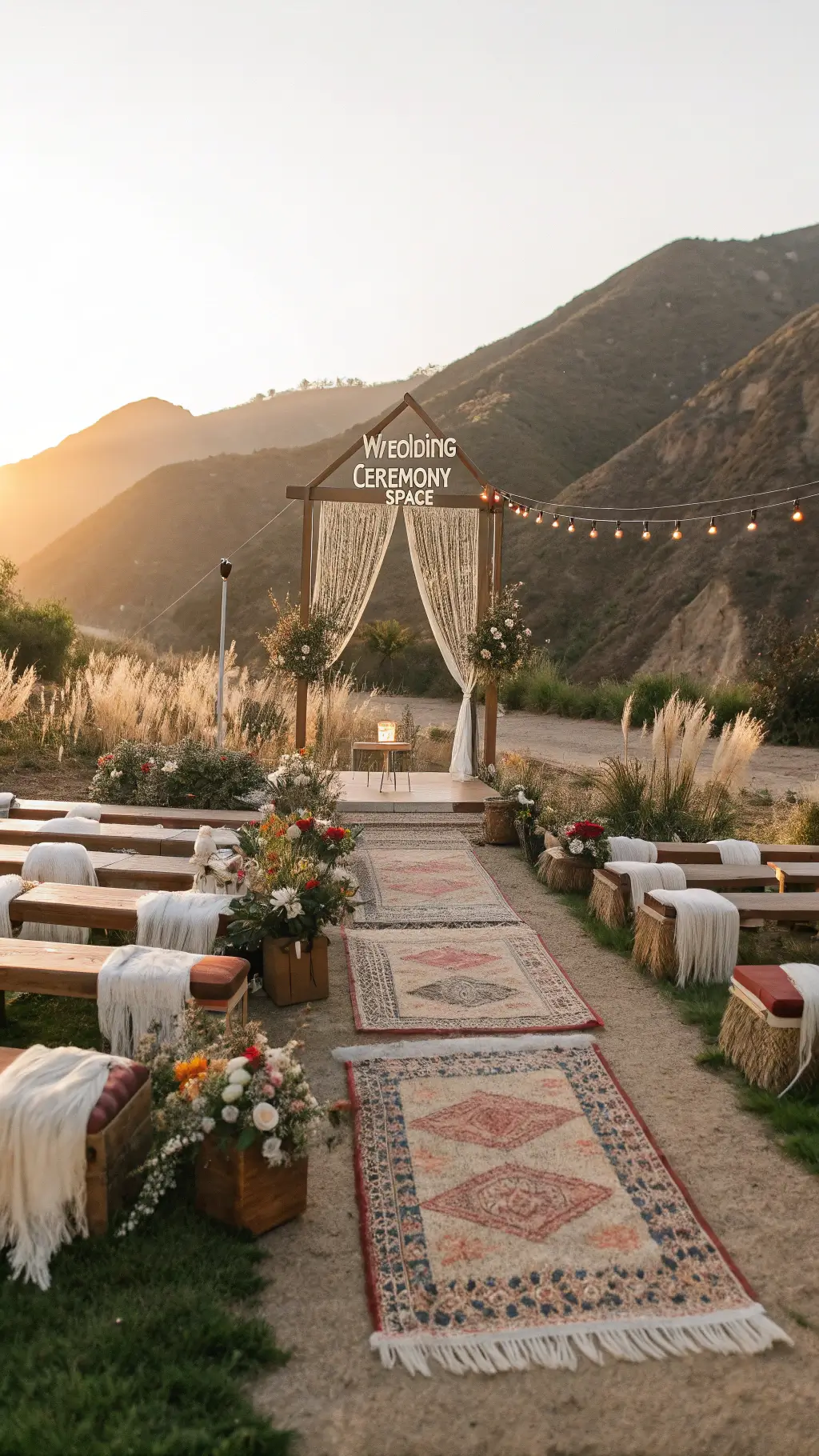 2277boho wedding ceremony golden hour