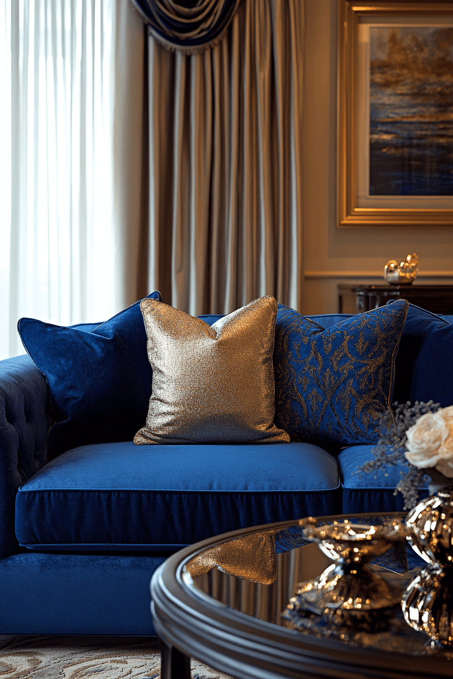 25 elegant metallic accents blue sofa