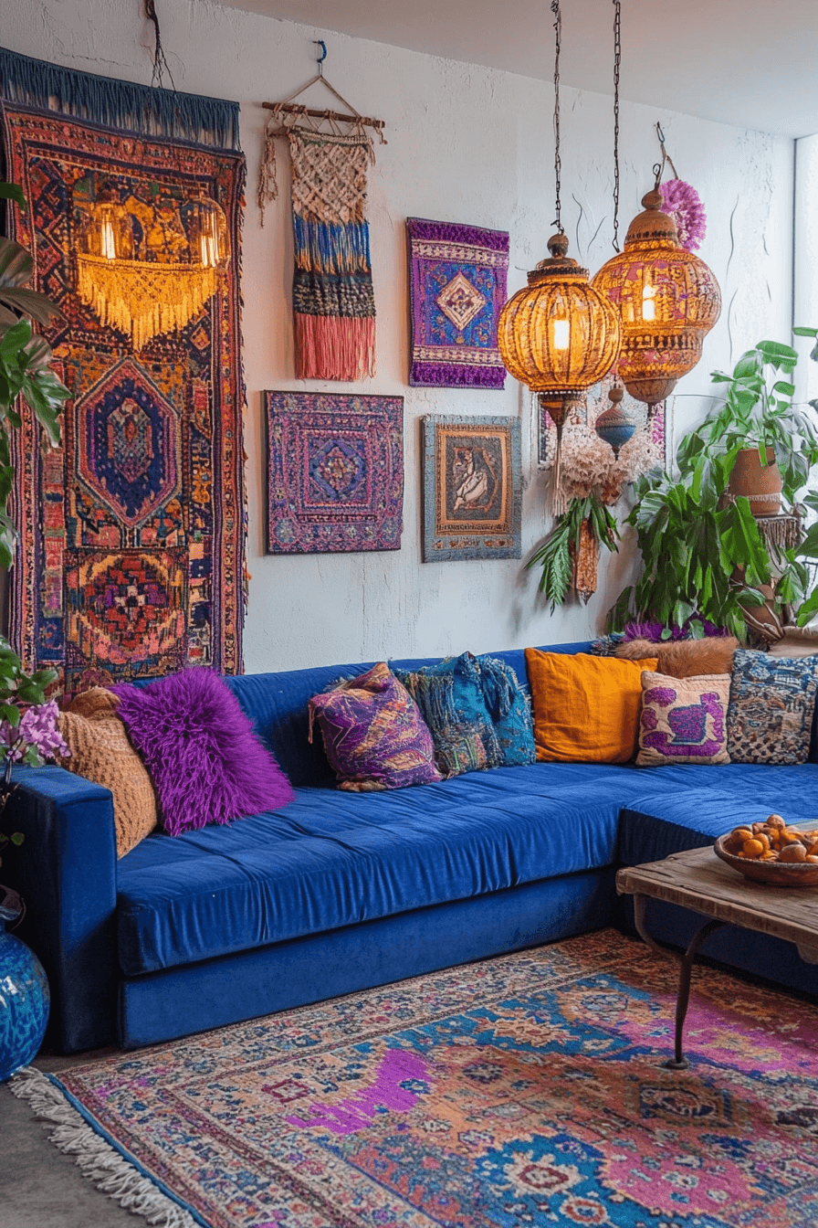 27 bohemian style blue sofa space