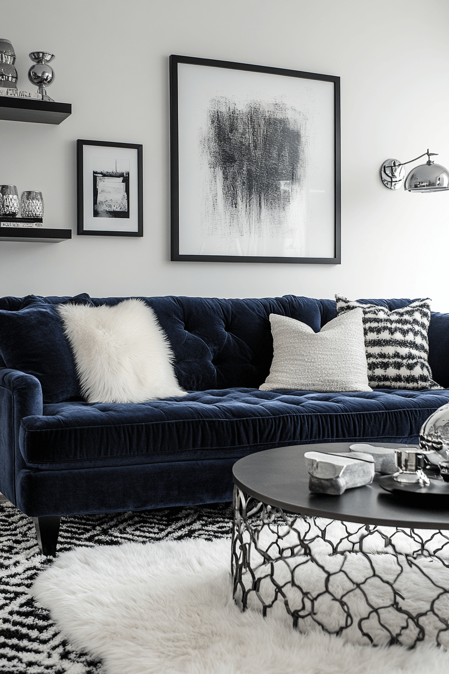 4 monochrome decor with blue accents