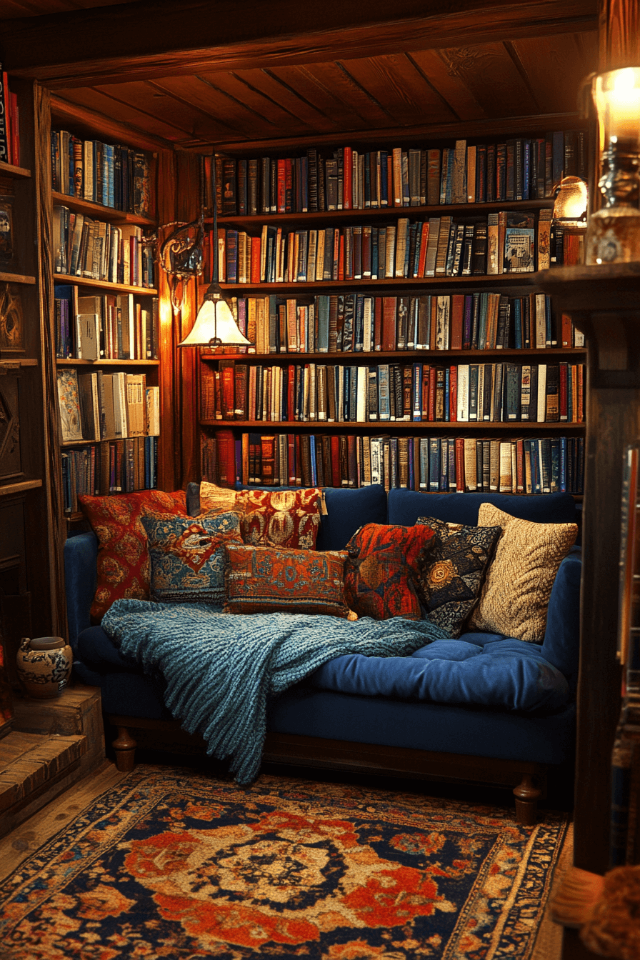 9 cozy deep blue lounge area