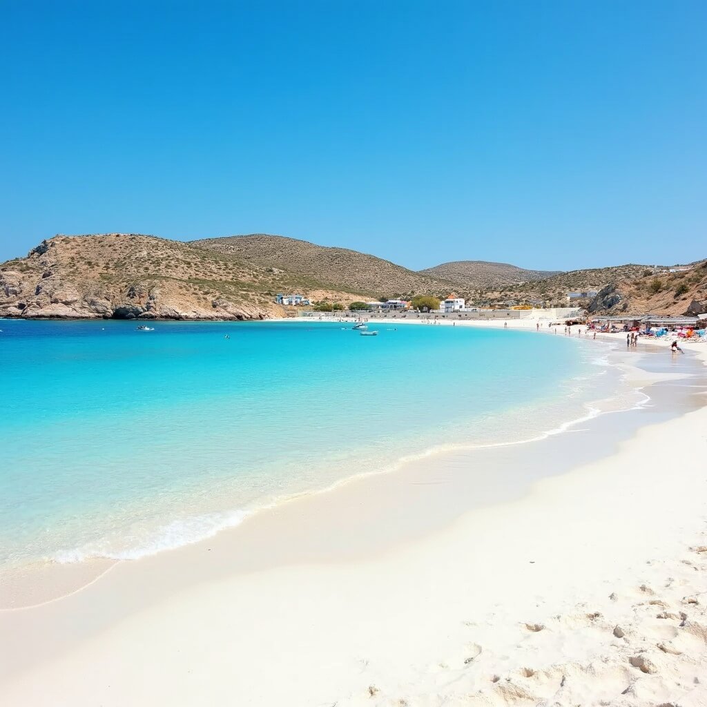 Crystal-clear turquoise waters and white sandy beach at La Pelosa in Stintino, showcasing the untouched beauty of Sardinian coastal environments