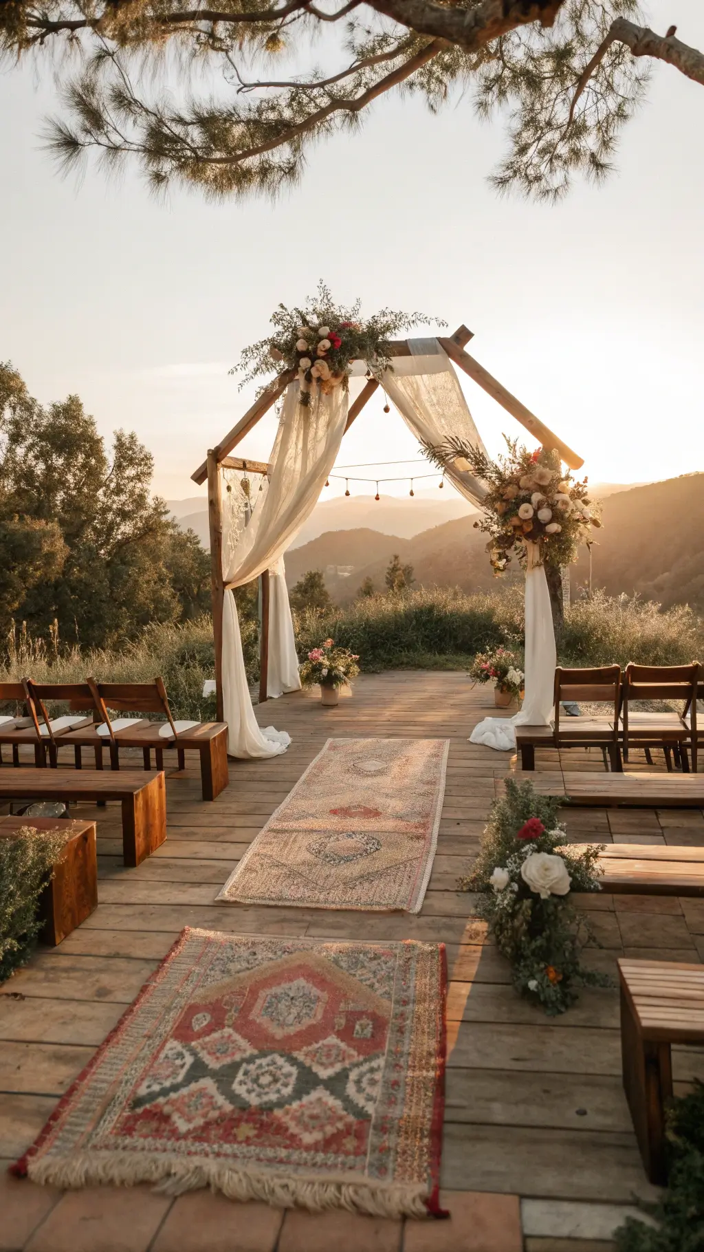 2301boho wedding ceremony golden hour