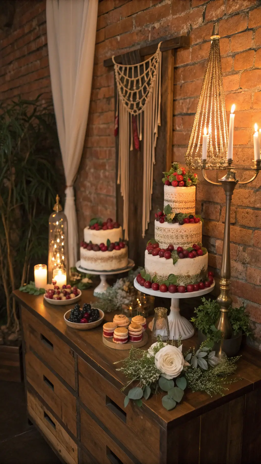 2306boho wedding dessert display candlelit