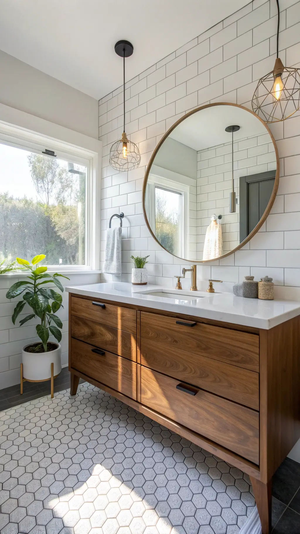 2309mid century modern bathroom walnut vanity