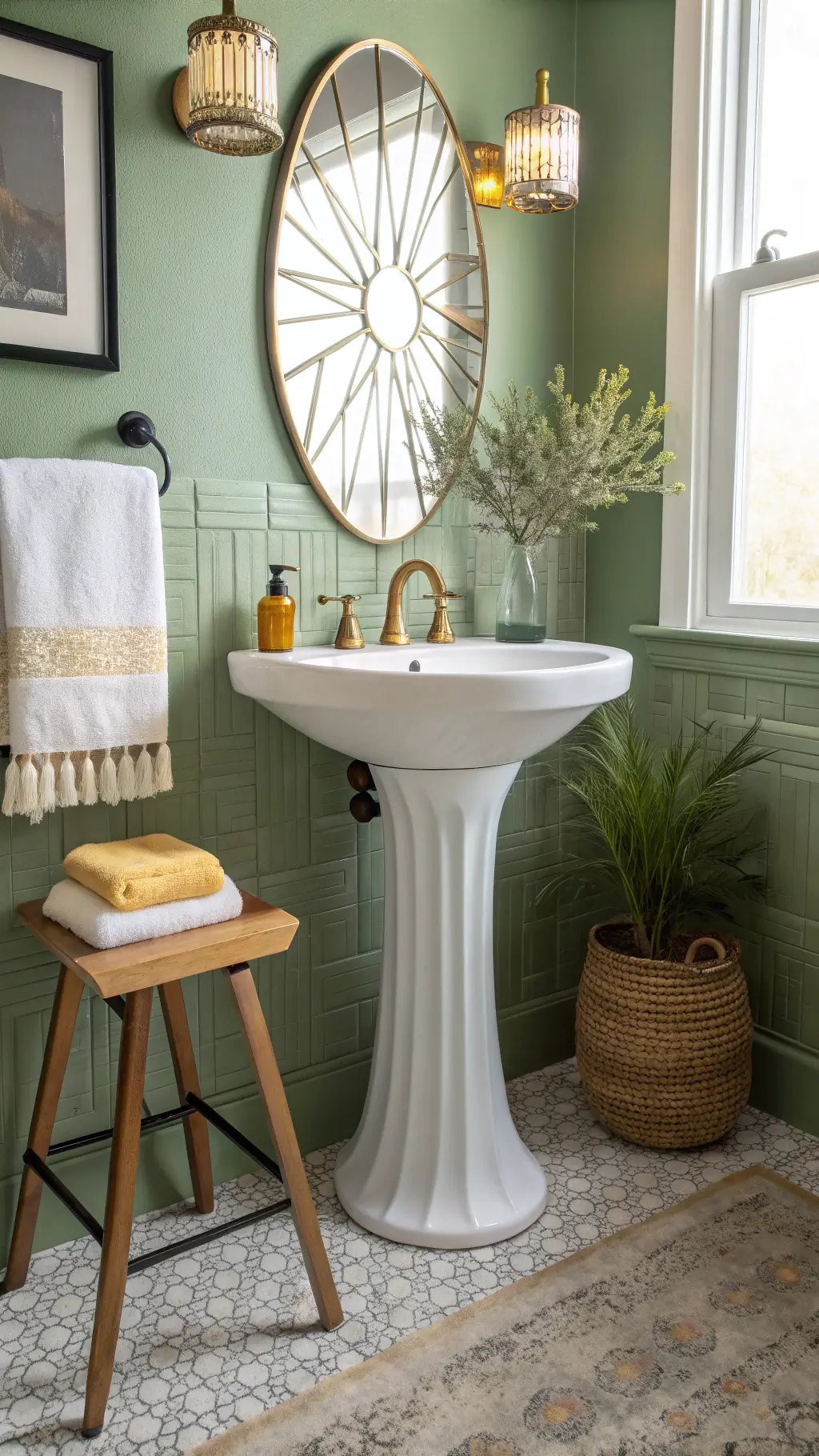 2310mid century bathroom pedestal sink sage green