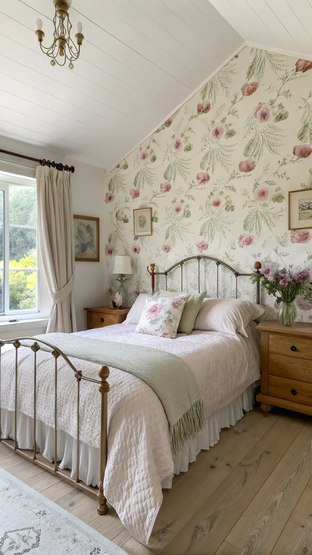 2317cottage bedroom floral wallpaper vintage