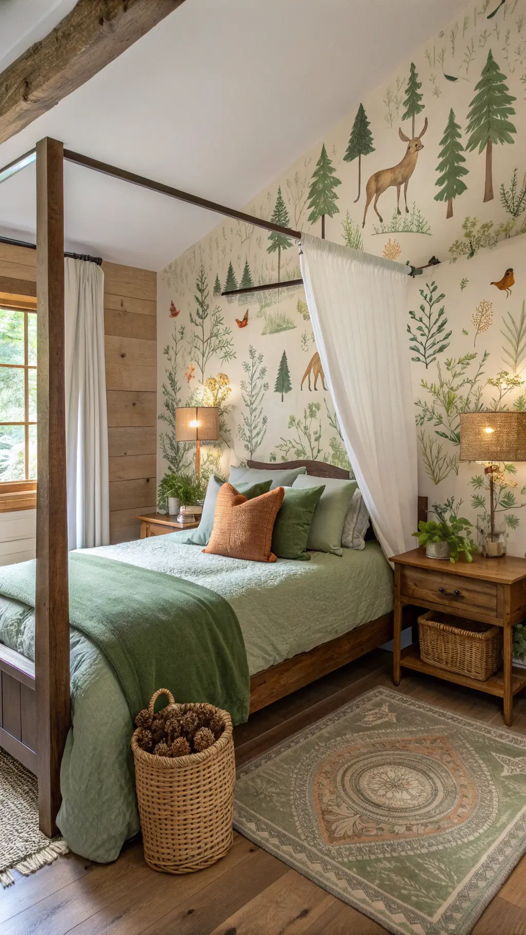 2318woodland cottage bedroom nature wallpaper