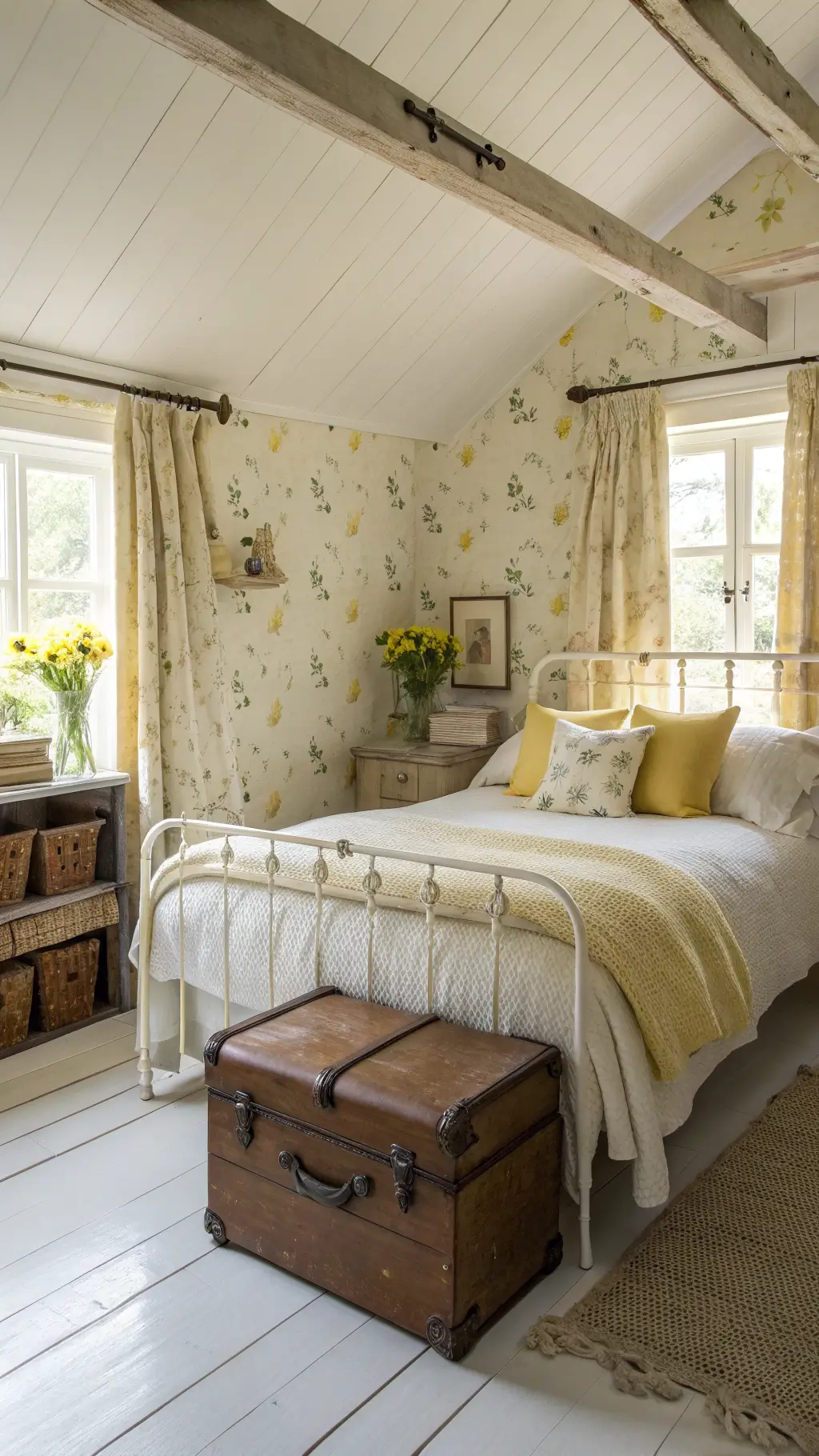 2323cottage bedroom wildflower wallpaper morning light