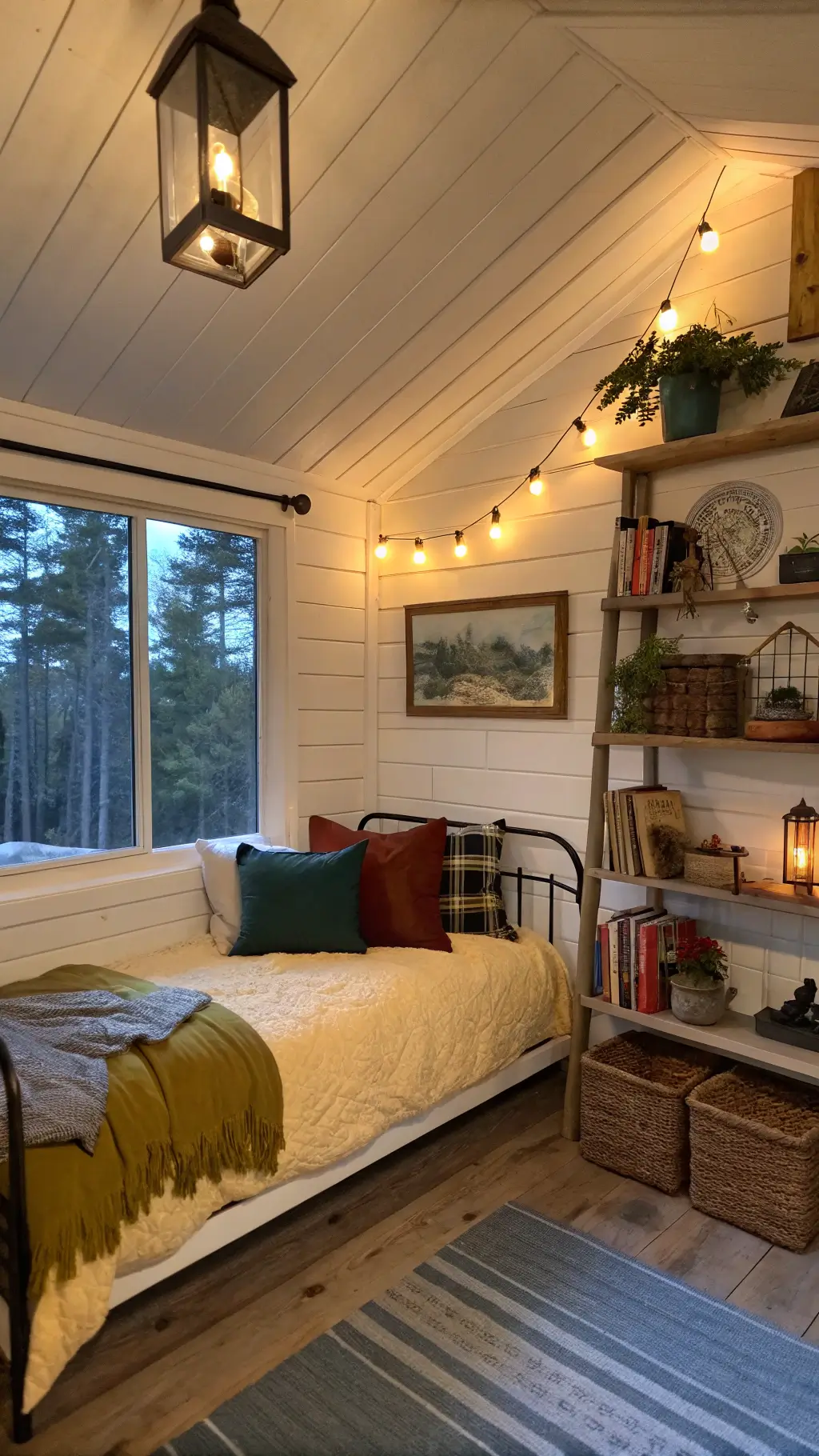 2336cozy cabin bedroom corner blue hour