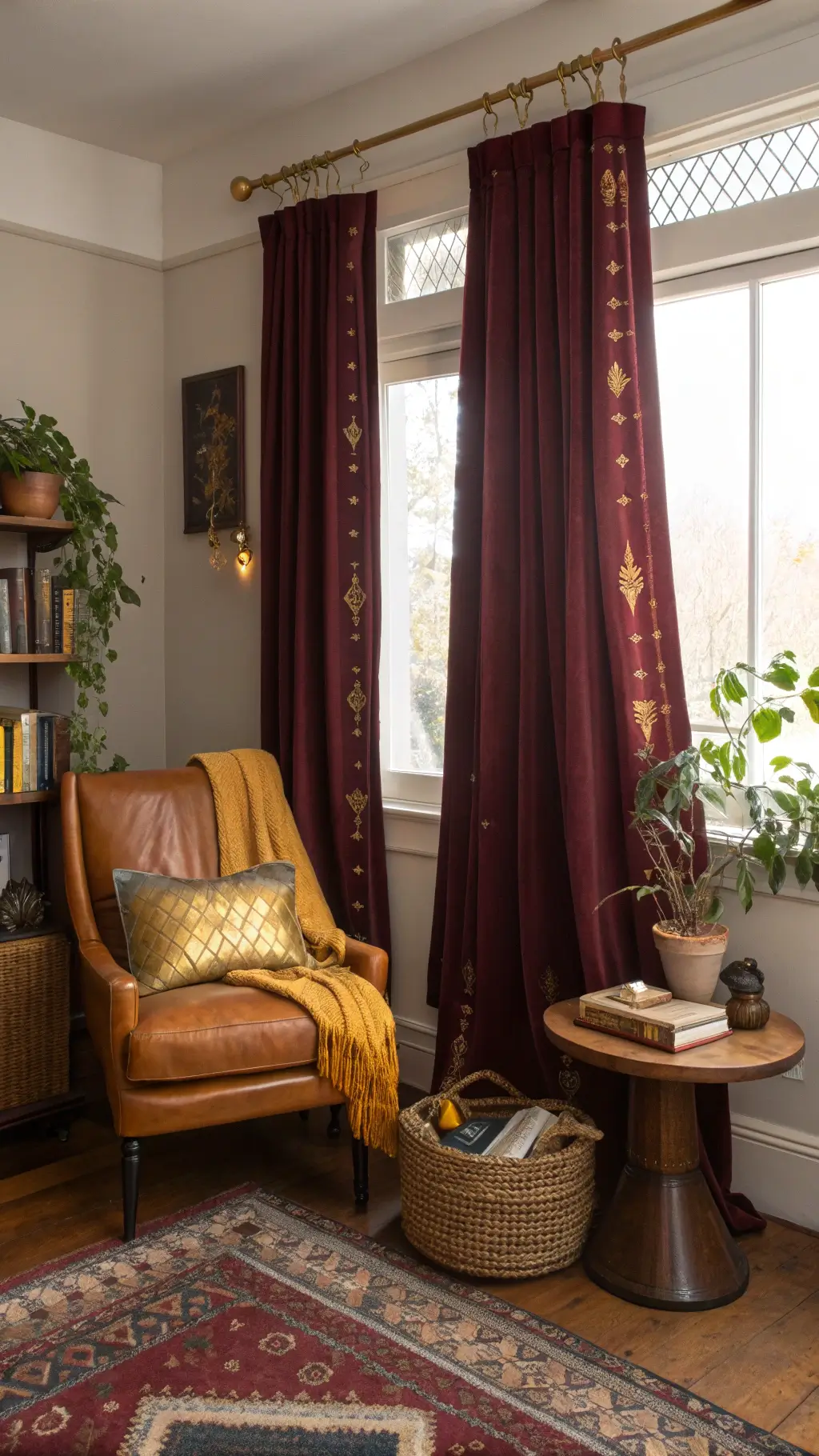 2352cozy burgundy velvet reading corner