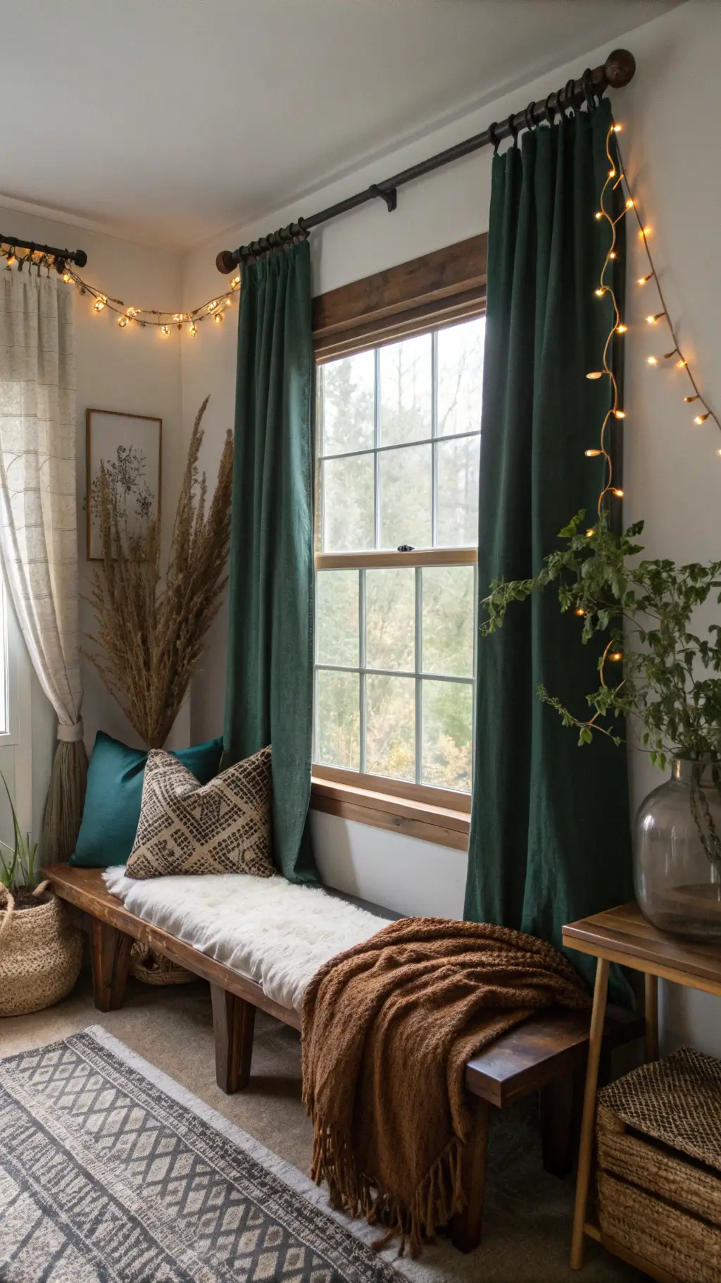 2355moody bedroom corner layered window treatments