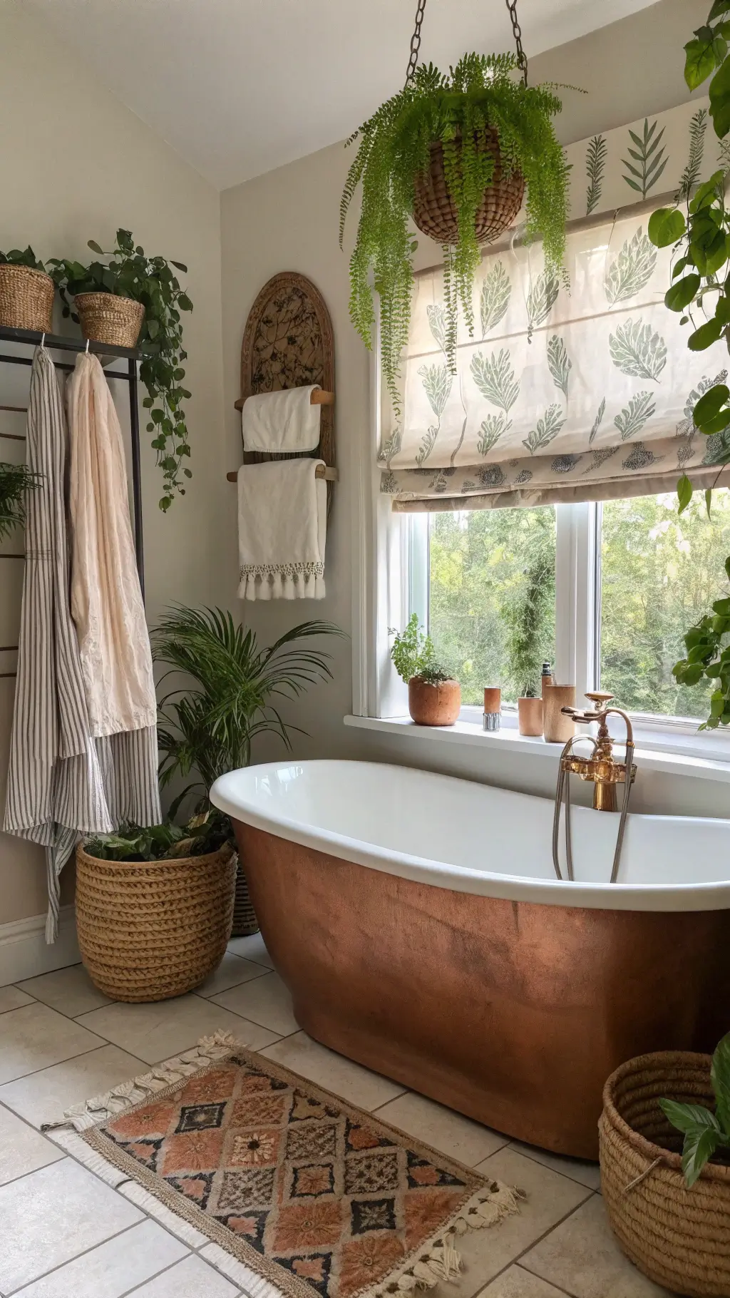 2356bohemian bathroom oasis copper tub plants