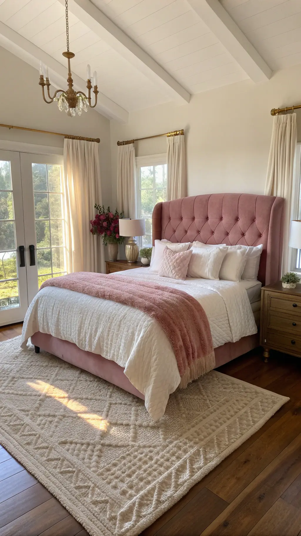 2357golden hour master bedroom rose pink velvet