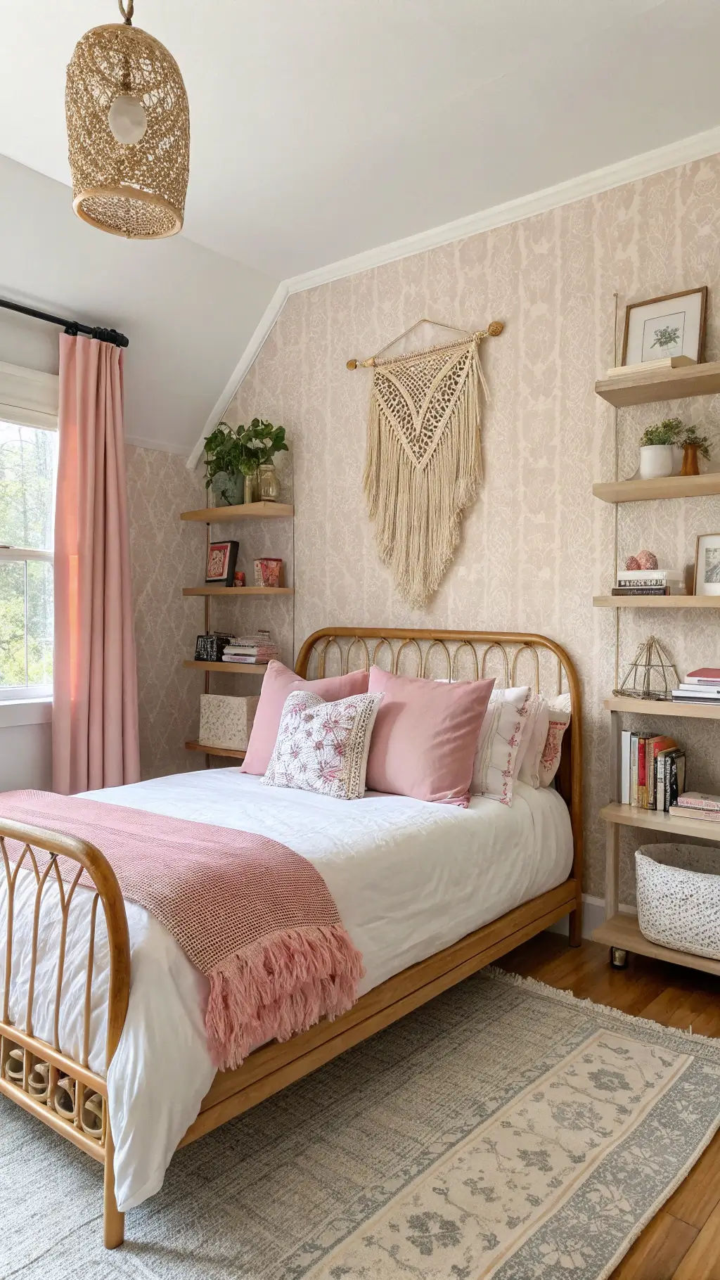 2361cozy pink bedroom nook vintage rattan bohemian