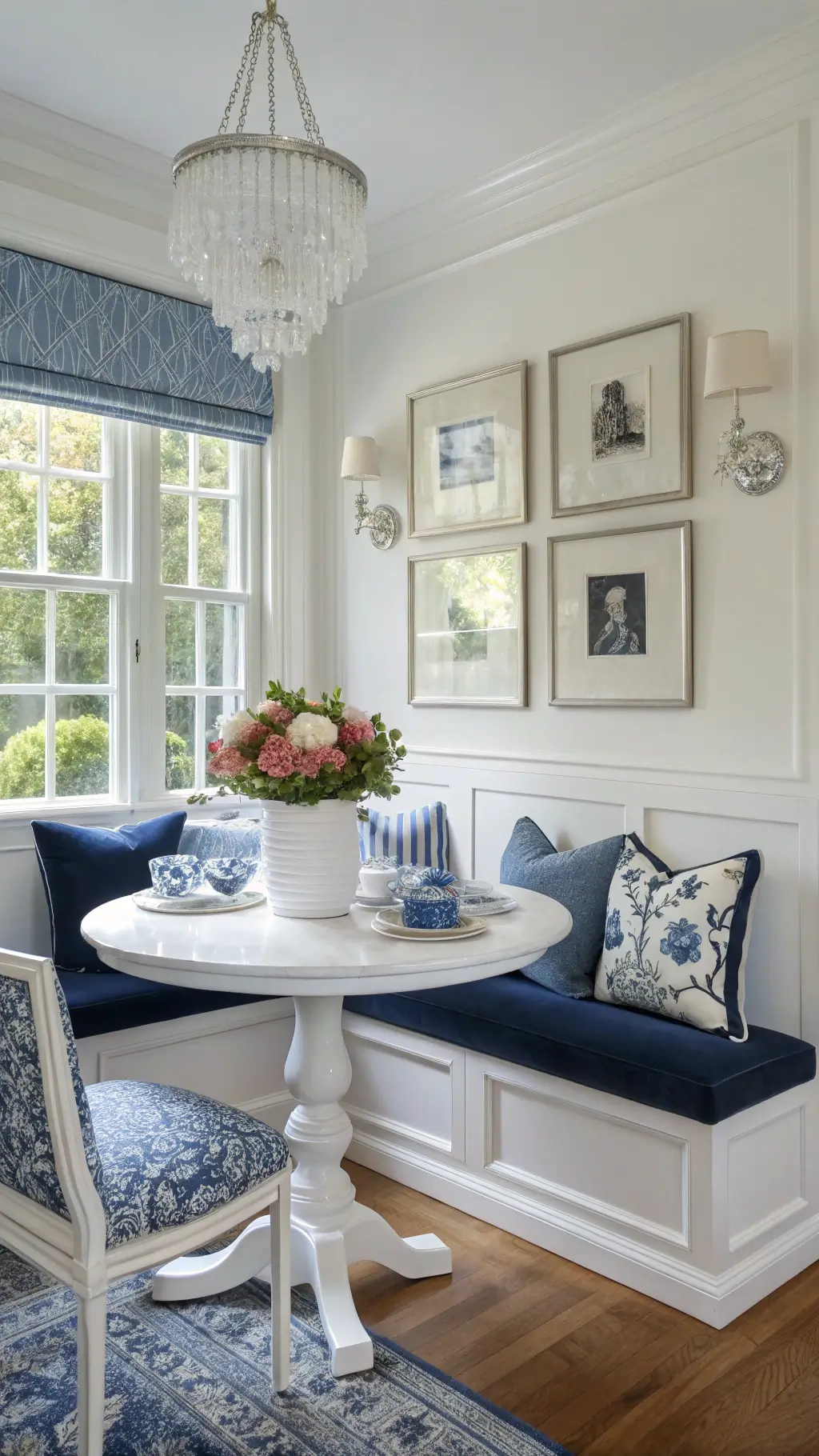 2369blue white traditional breakfast nook