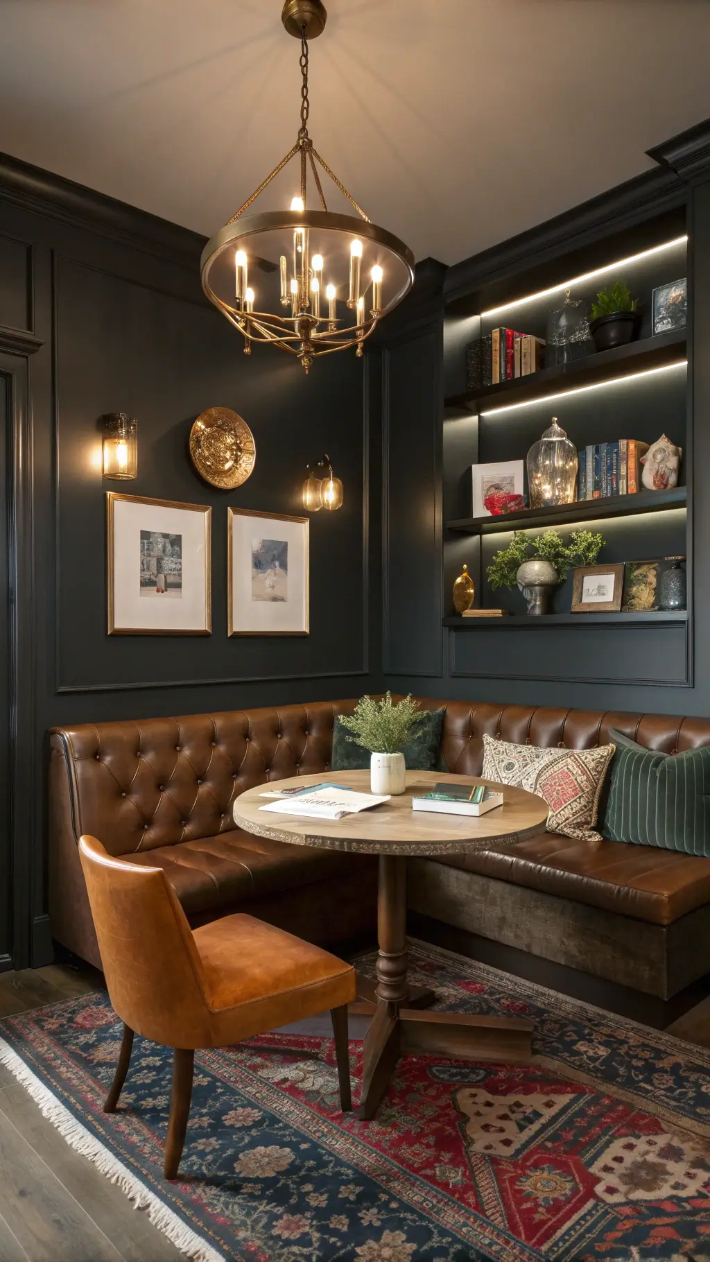 2372evening lit breakfast nook layered lighting