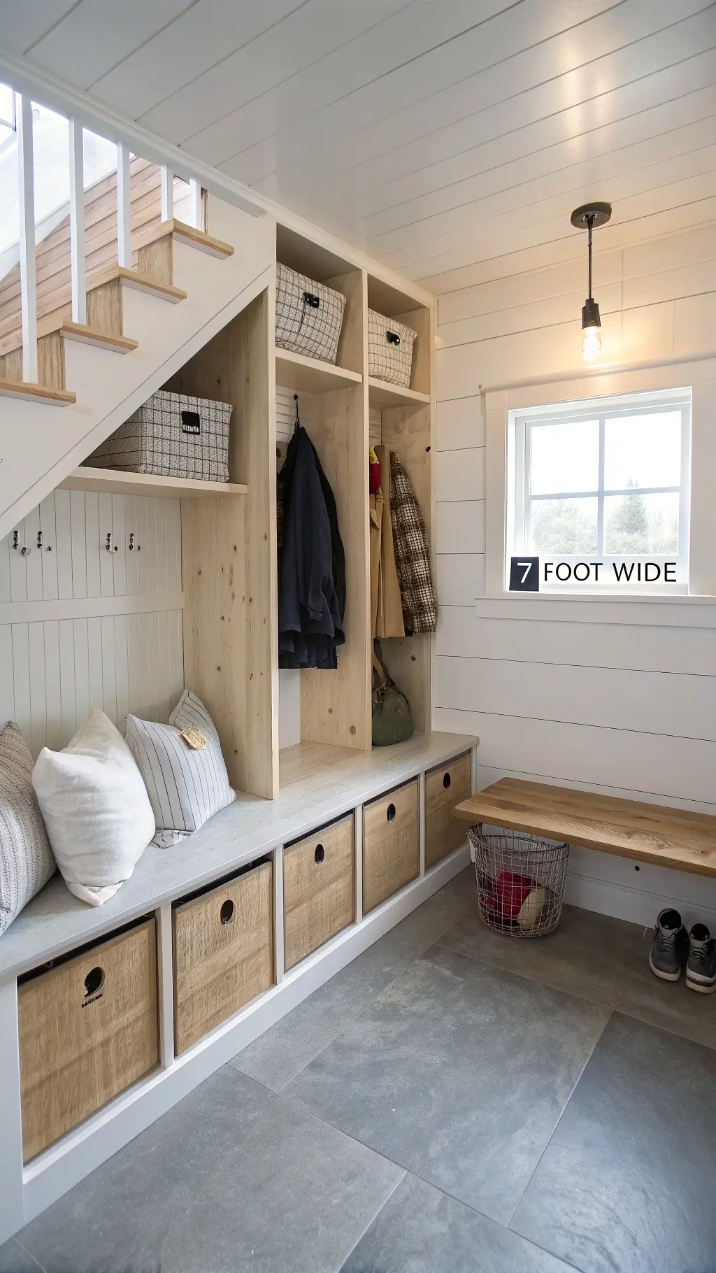 2395scandinavian mudroom under stairs storage