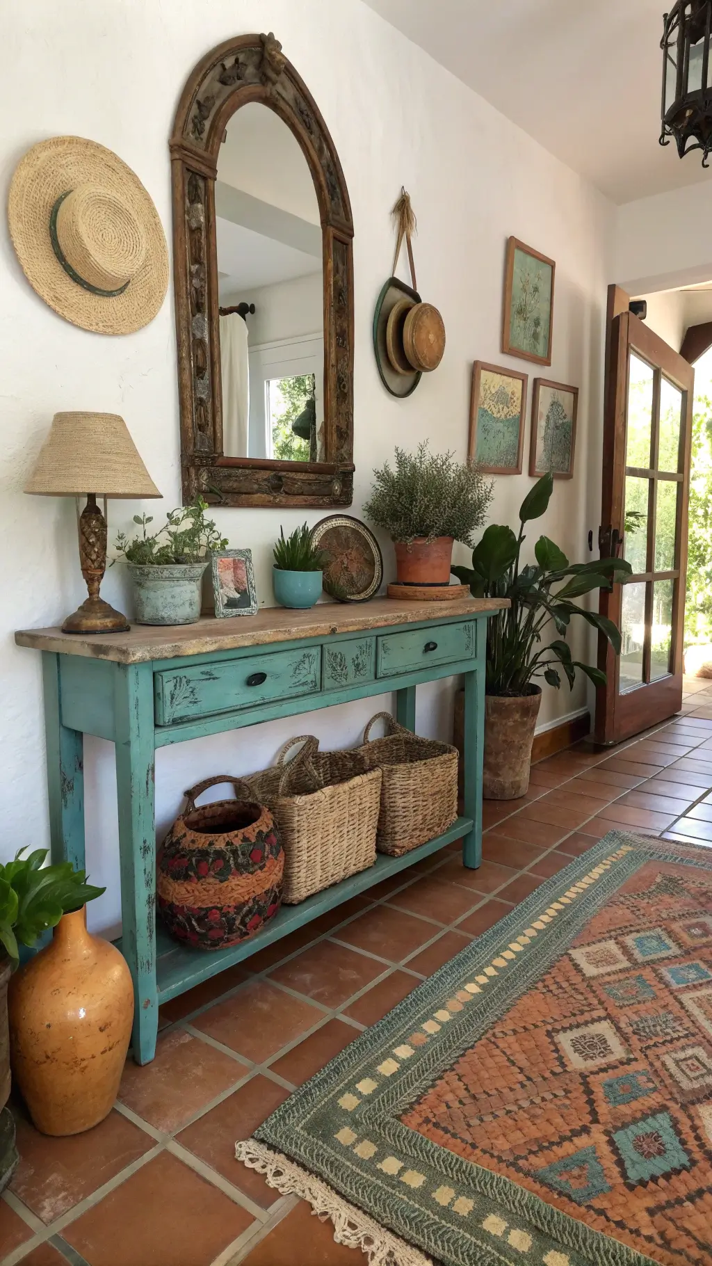 2404boho entryway evening light terracotta vintage decor