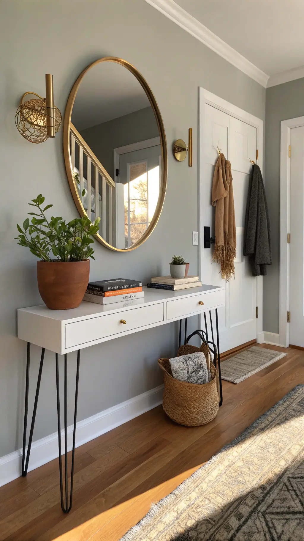 2445minimalist entryway console golden hour