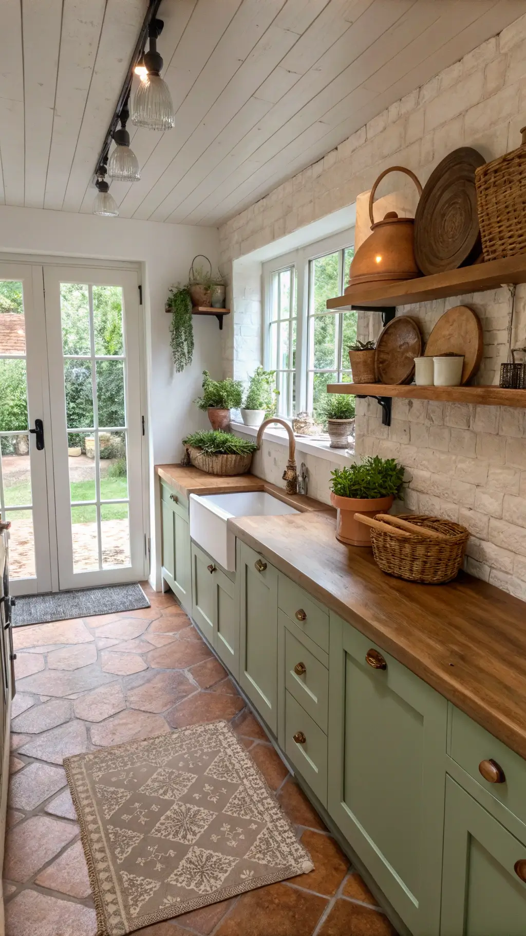 2460sage green galley kitchen morning light
