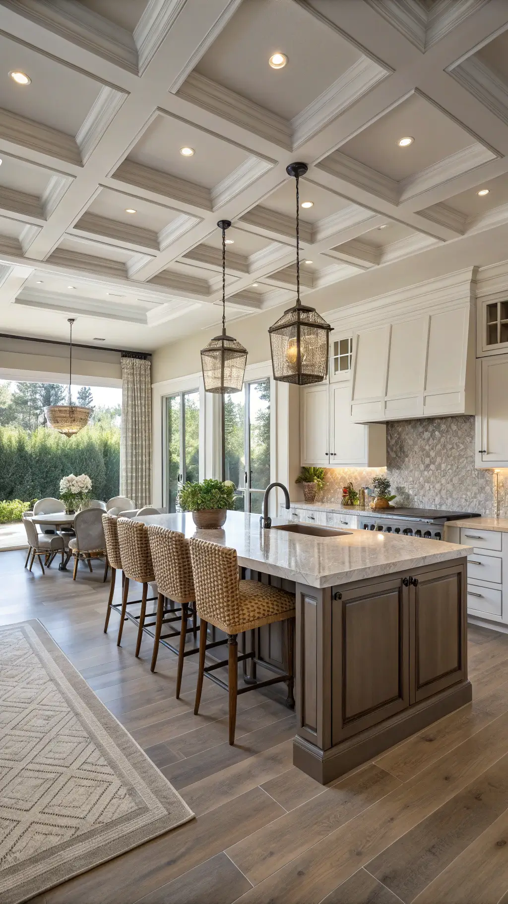 2465transitional kitchen dining sunrise coffered ceiling