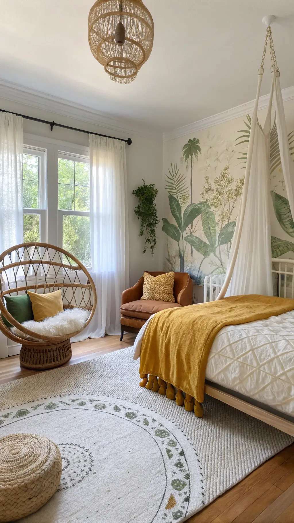 2468boho bedroom natural light botanical mural