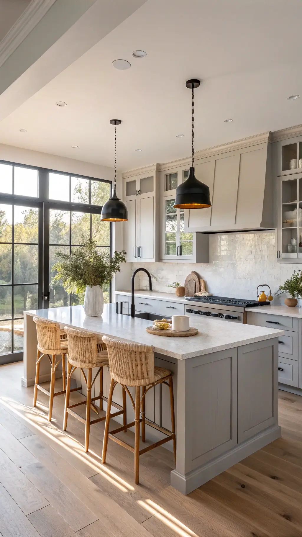 2477modern gray kitchen golden hour