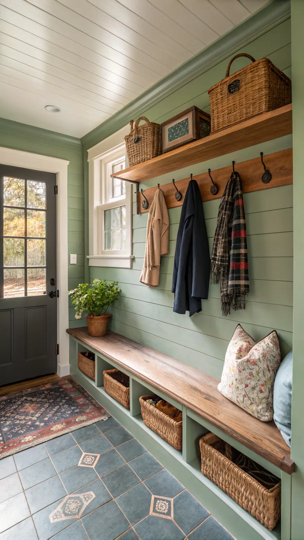 2493cabin mudroom sage shiplap morning light