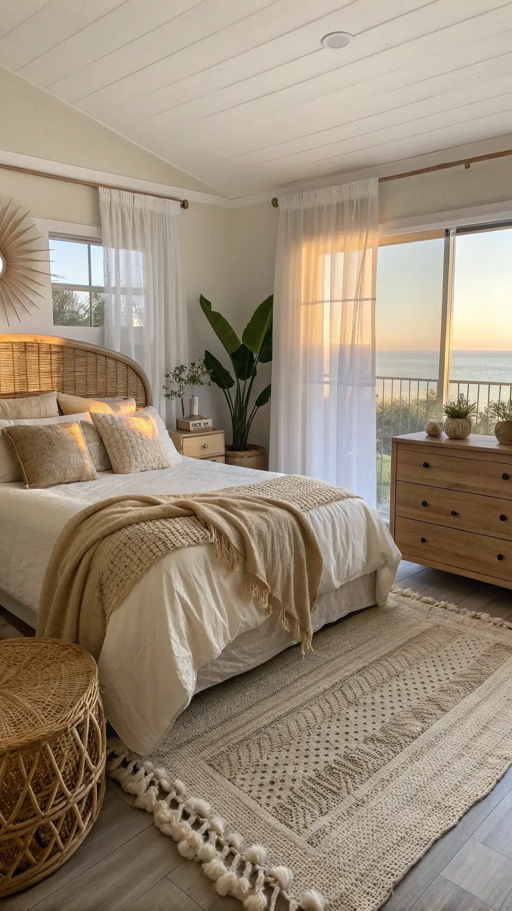 2507beachy boho master bedroom golden hour