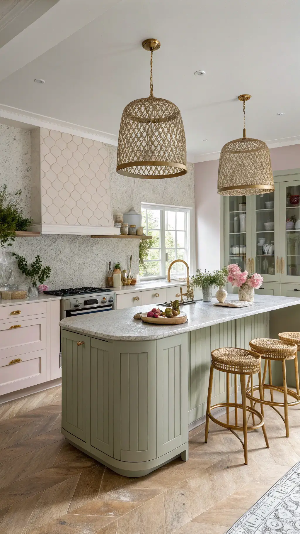 2530serene kitchen blush terrazzo island morning light
