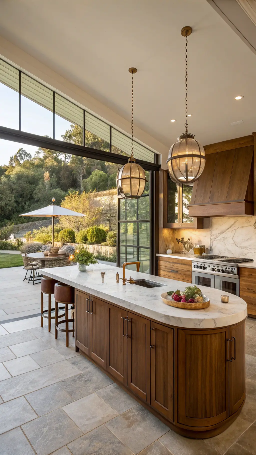 2532golden hour kitchen oasis calacatta marble walnut