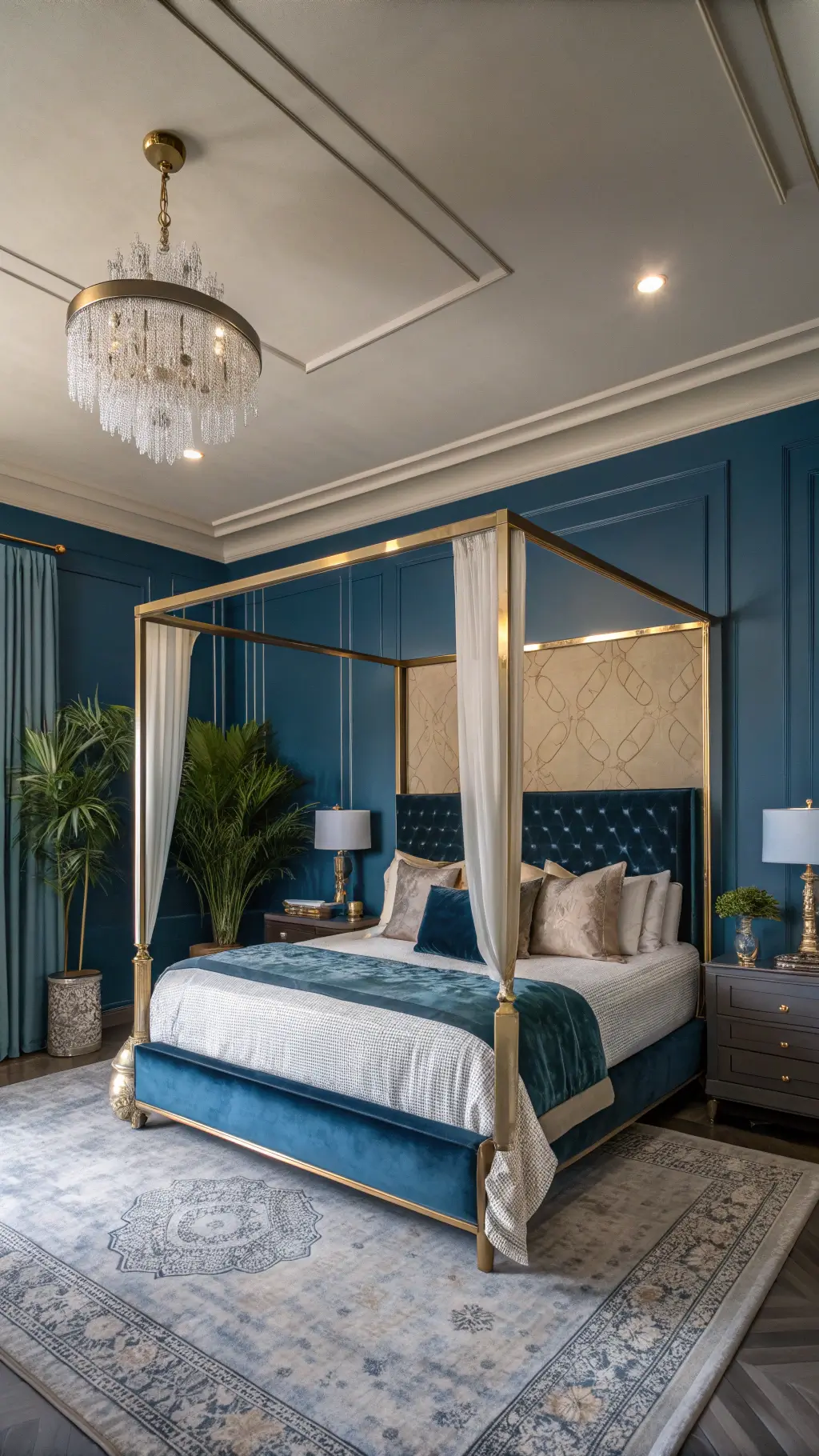 2538moody blue peacock bedroom suite gold canopy bed