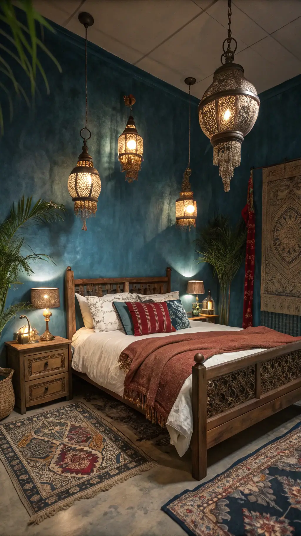 2541bohemian moody blue bedroom moroccan decor