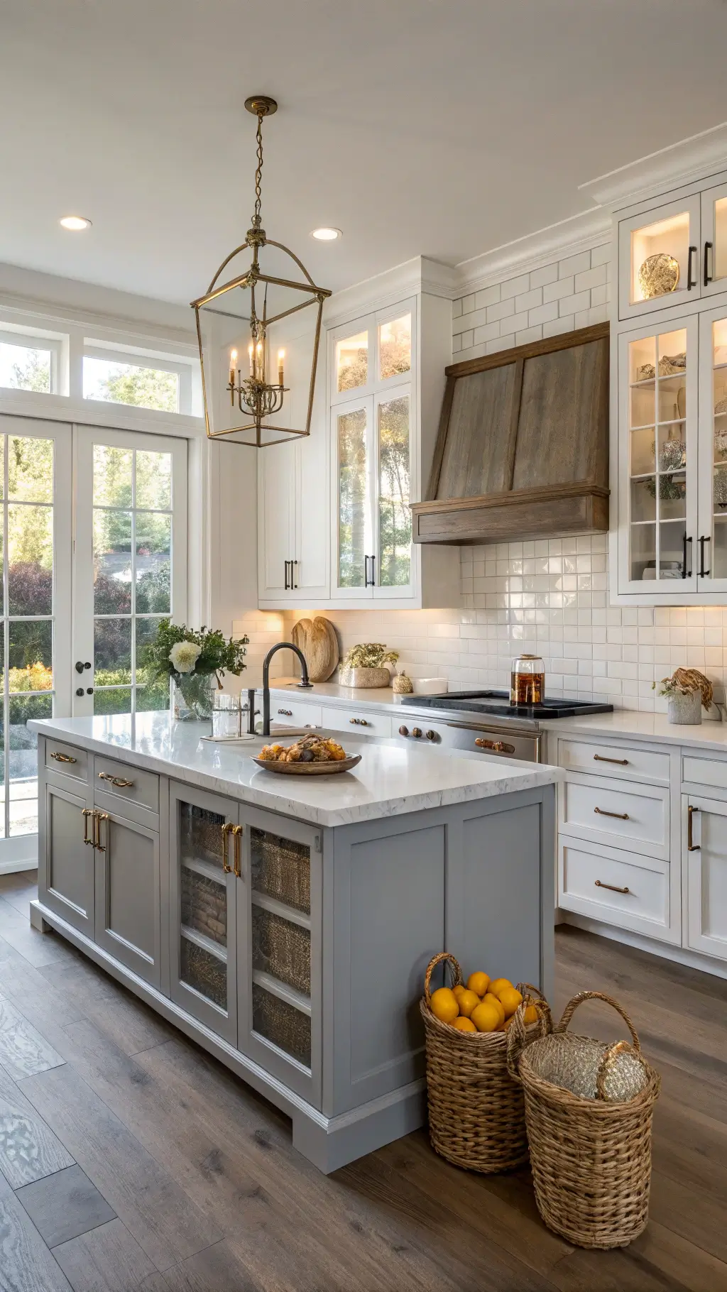 2562transitional kitchen golden hour white cabinets gray island