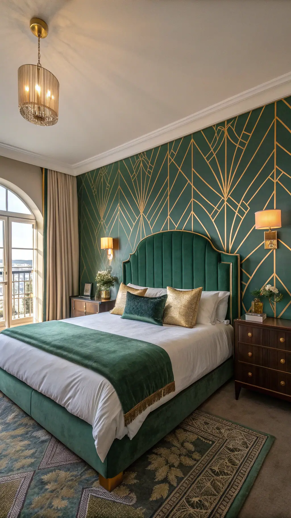 2566emerald art deco bedroom golden hour