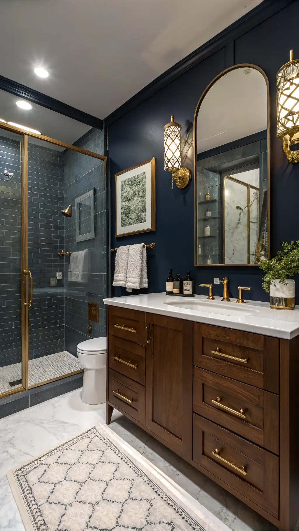 2579moody navy bathroom twilight brass accents