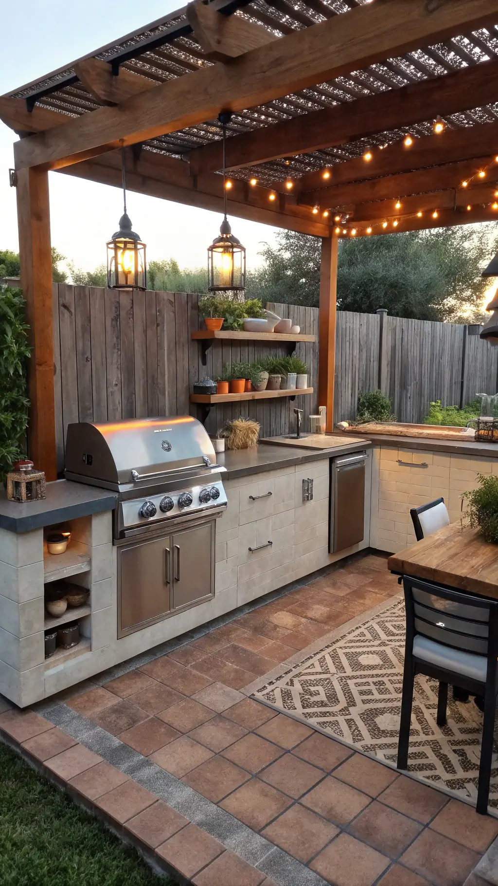 2598compact corner patio outdoor kitchen sunset
