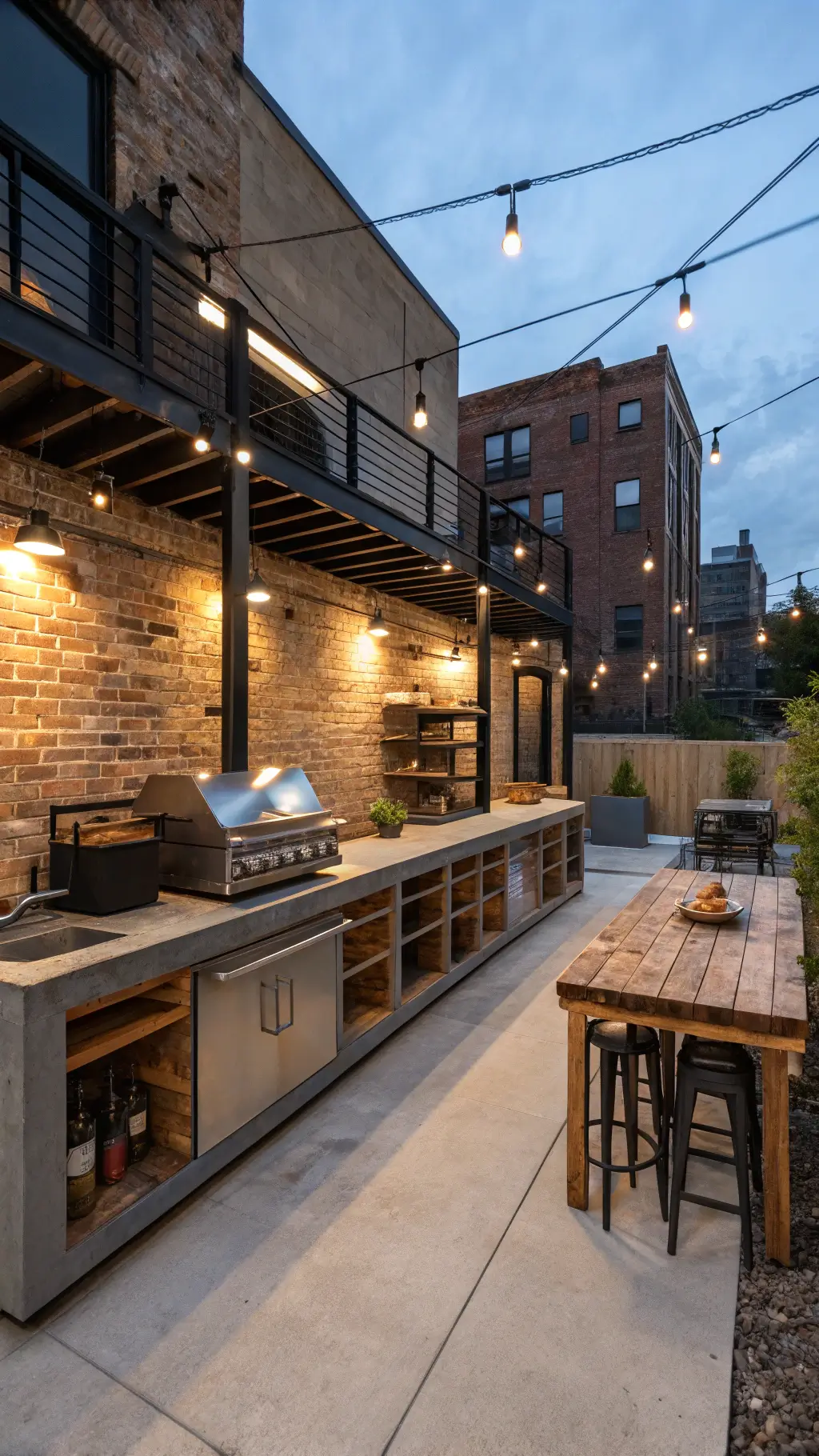 2603industrial chic outdoor kitchen warehouse courtyard