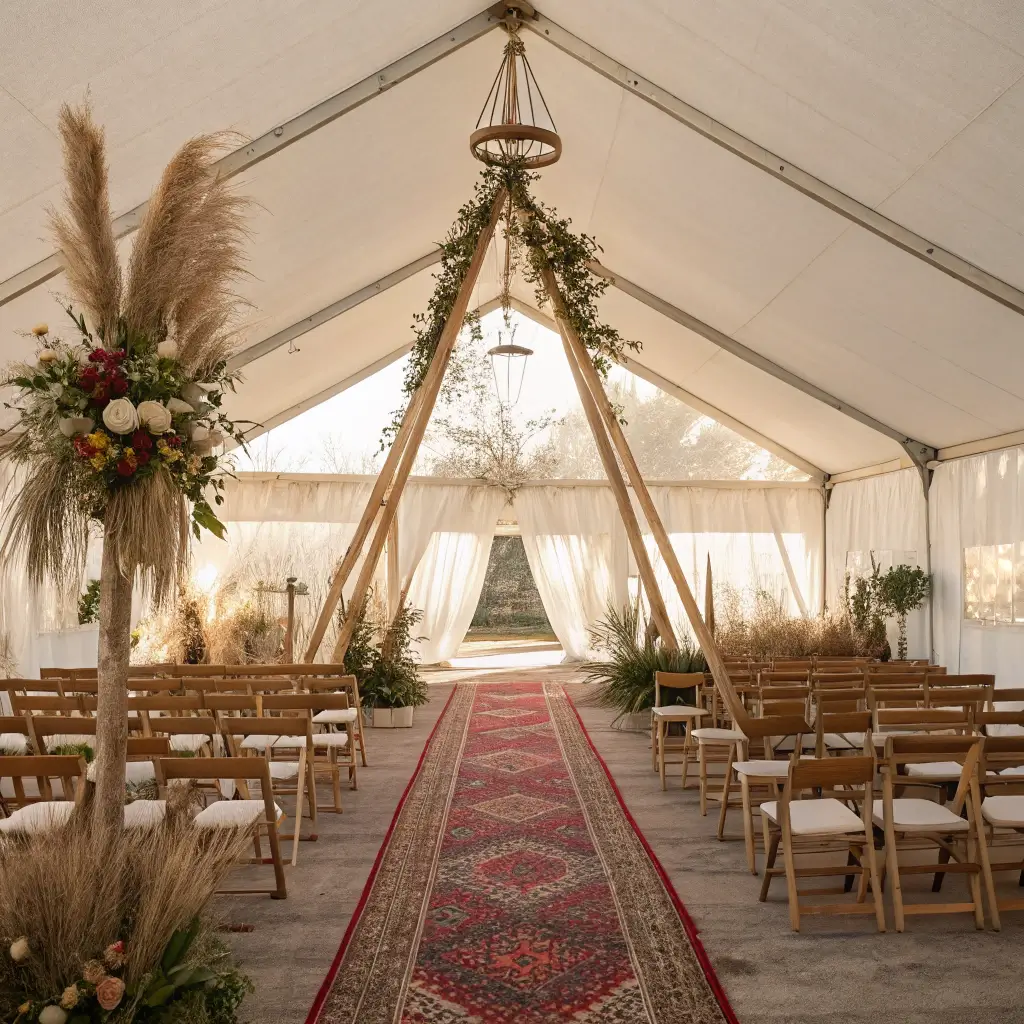 2656boho tent ceremony golden hour