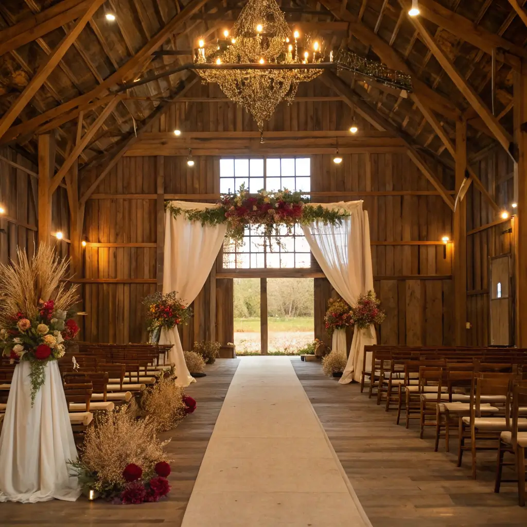 2676autumn barn wedding ceremony golden hour