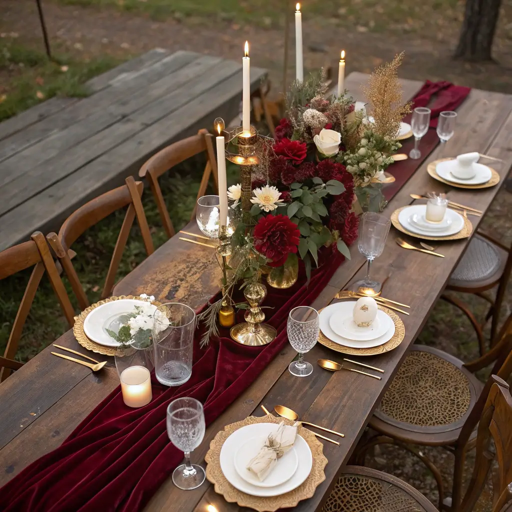 2677autumn wedding reception table overhead